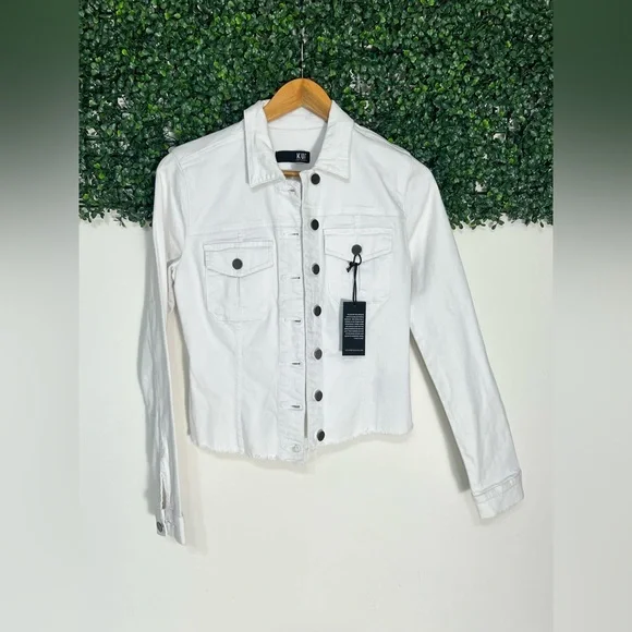 Kut from the Kloth Kara Fray Hem White Denim Jacket Size Small NWT - Picture 1 of 12